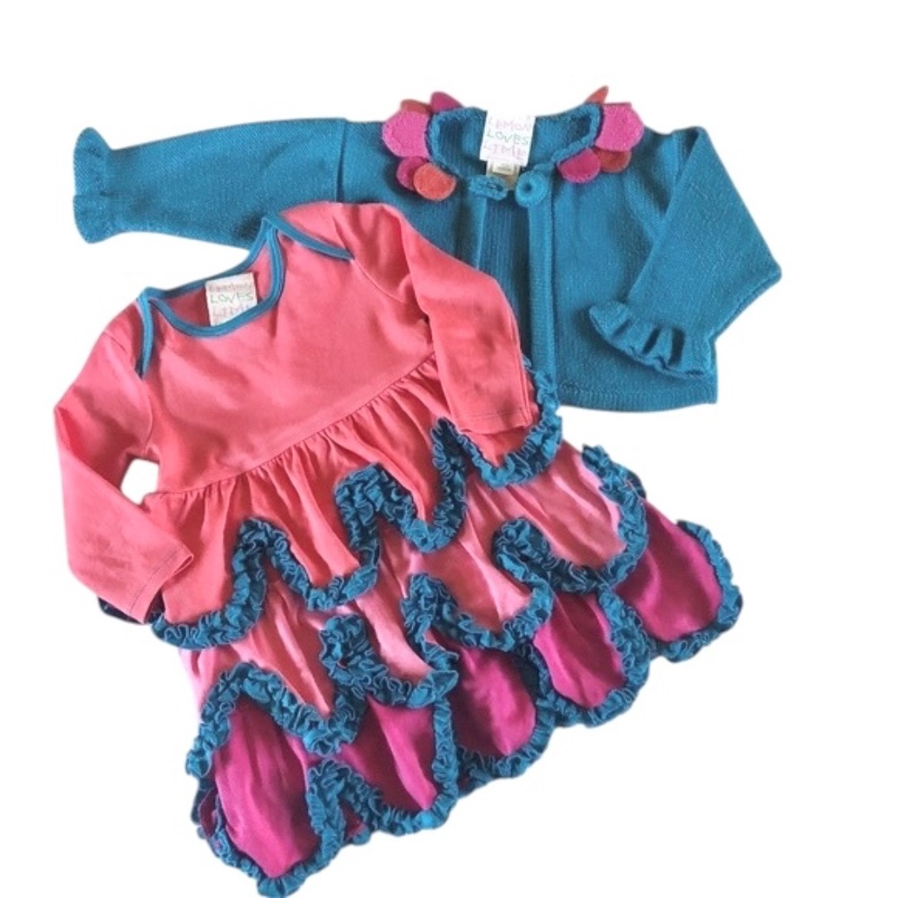 Lemon Loves Lime Ruffle Butterfly Dress Matching Sweater 12-18-24